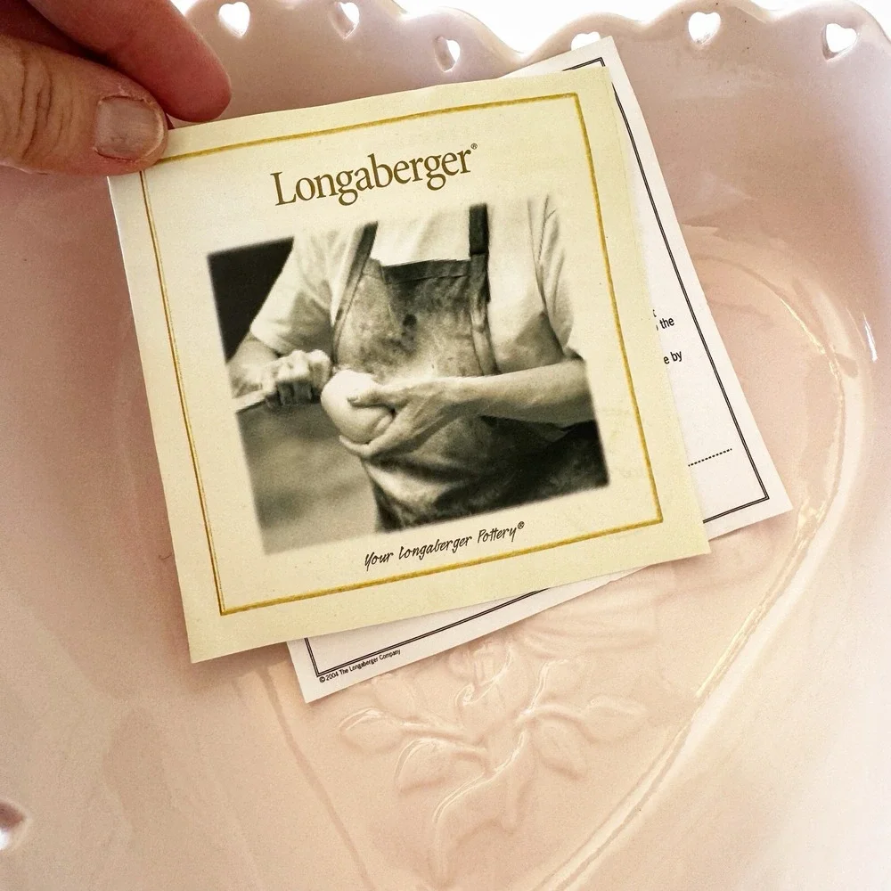 Longaberger 2005 Sweetest Heart PINK Heart Shape Bowl Dish And Candle Plate Read